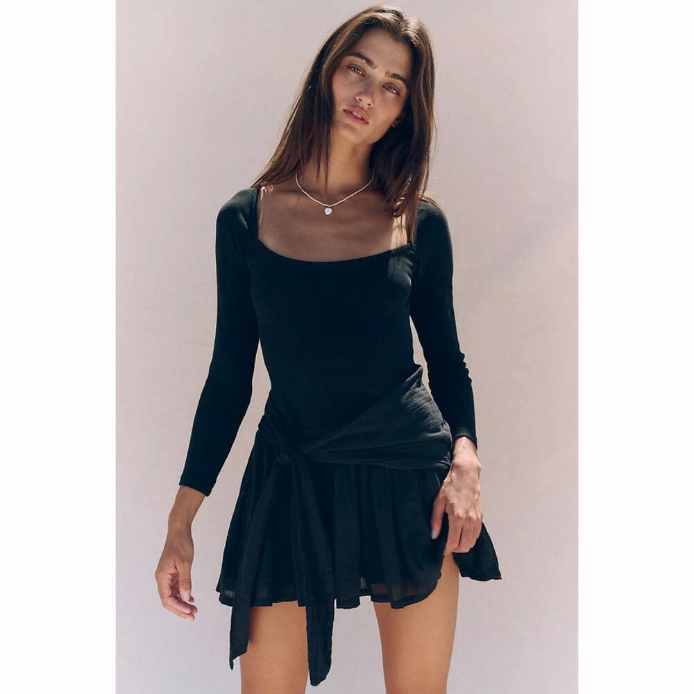 New Free People FREE-EST Lexi Drop-Waist Mini Dress $78 LARGE Black